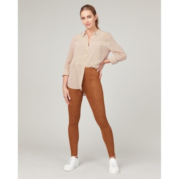 Spanx Size Small Petite Rich Caramel Faux Suede Leggings Pants - Picture 9 of 9